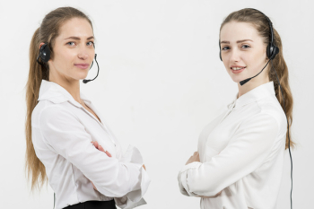 Portrait of call center women Portrait of call center women