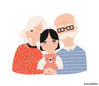 Portrait of grandfather, grandmother and granddaughter Portrait of grandfather, grandmother and granddaughter