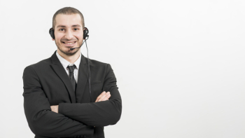 Portrait of male call center agent Portrait of male call center agent