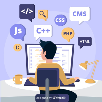 Portrait of programmer working with pc Free Vector Portrait of programmer working with pc Free Vector