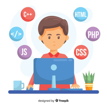 Portrait of programmer working with pc Free Vector Portrait of programmer working with pc Free Vector