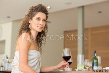 Portrait serene woman drinking red wine Portrait serene woman drinking red wine