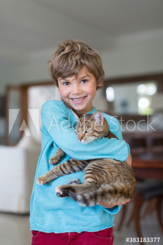 Portrait smiling boy holding cat Portrait smiling boy holding cat