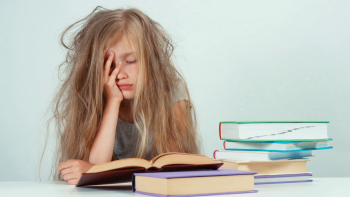 Portrait Tired Sad Girl 7 8 Years Old Does Not Want To Study And ...