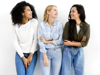 Positive adult women posing together Free Photo Positive adult women posing together Free Photo