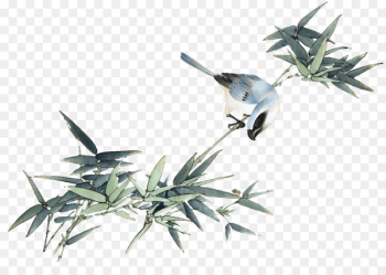 Poster Chinese New Year Spring - Chinese ink painting style bamboo bird 
