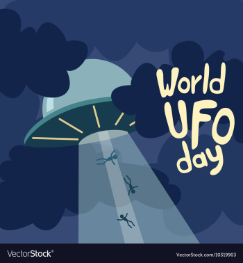 Poster for World UFO day with alien spaceship vector image Poster for World UFO day with alien spaceship vector image