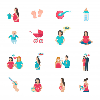 Pregnancy reproduction and childbirth icons Free Vector