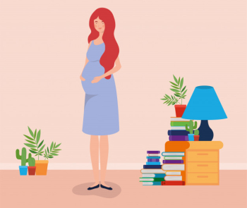 Pregnancy woman in house place scene Free Vector