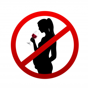 Pregnant woman silhouette drinking wine from glass in stop symbol vector illustration Free Vector