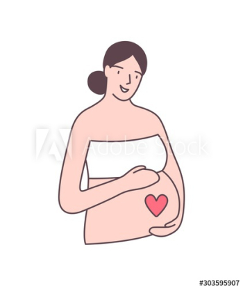 Pregnant woman touching belly flat vector illustration