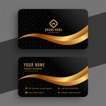 Premium golden and black wavy business card Free Vector