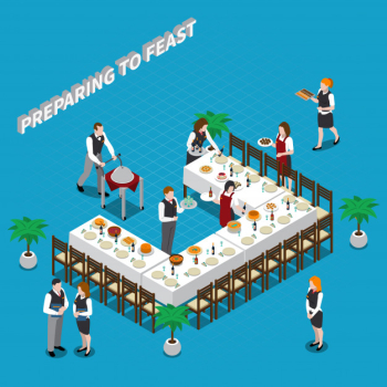 Preparing to feast isometric illustration Free Vector Preparing to feast isometric illustration Free Vector