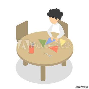 Preschool child sitting and cut the paper Preschool child sitting and cut the paper