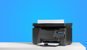 Printer copier machine on a bright colored background