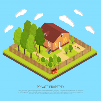 Private property boundary fences isometric illustration Private property boundary fences isometric illustration