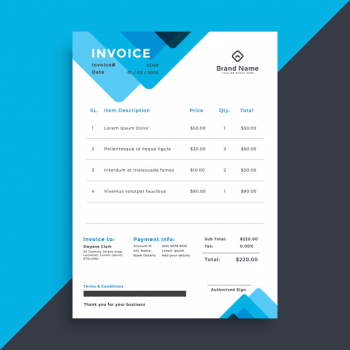 Professional blue creaive business invoice template Free Vector