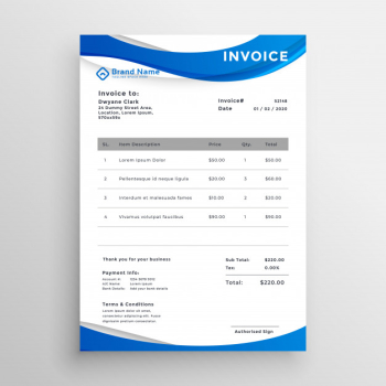 Professional blue wavy style invoice template Free Vector