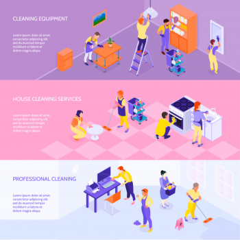 Professional cleaning service isometric banners Free Vector Professional cleaning service isometric banners Free Vector