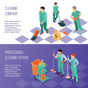 Professional cleaning service isometric banners Free Vector Professional cleaning service isometric banners Free Vector