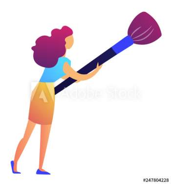 Professional makeup specialist holding a big brush for applying makeup vector illustration