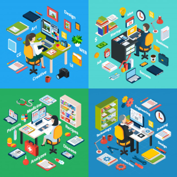 Professional workplace isometric icons square Professional workplace isometric icons square