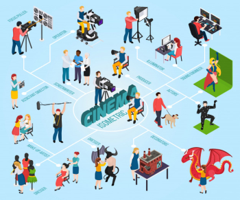 Professions of people in cinema isometric flowchart on blue Free Vector Professions of people in cinema isometric flowchart on blue Free Vector