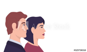 Profile portraits or heads of male and female cartoon characters Profile portraits or heads of male and female cartoon characters