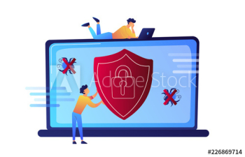 Programmer trying to protect his laptop from virus vector illustration Programmer trying to protect his laptop from virus vector illustration