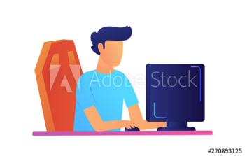 Programmer working on computer vector illustration Programmer working on computer vector illustration