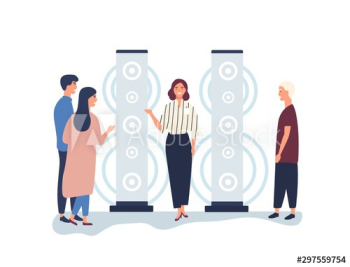 Promoter advertising stereo system flat vector illustration