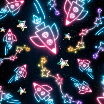 Psd neon spacecraft star doodle pattern background Psd neon spacecraft star doodle pattern background