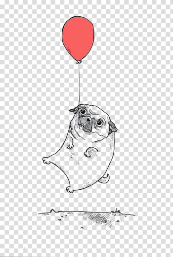 Pug with balloon illustration, Shar Pei Pug Bulldog Border Collie Balloon Dog, hand painted sketch dog balloon balloon transparent background PNG clipart