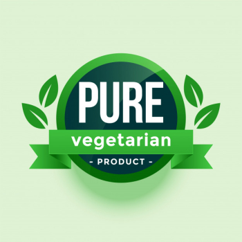 Pure vegetarian product green leaves label Free Vector