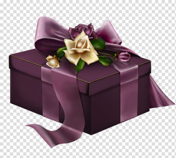 Purple gift box illustration, Gift Rose , Purple Gift transparent background PNG clipart
