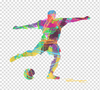 Purple, green, and yellow soccer player illustration, Football player Illustration, Color graffiti silhouette soccer transparent background PNG clipart