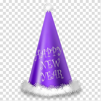 Purple happy new year party hat , christmas ornament purple party hat christmas tree, Hat transparent background PNG clipart