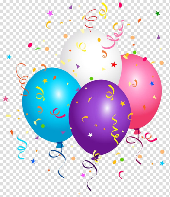 Purple, white, pink, and blue balloons, Confetti Balloon Paper , Balloons and Confetti transparent background PNG clipart