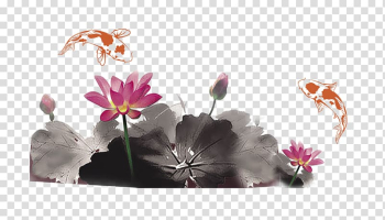 Qingming Mid-Autumn Festival Change , Ink lotus,goldfish transparent background PNG clipart