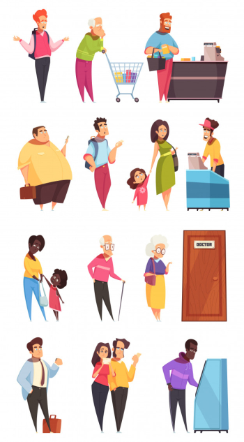 Queue people characters set Free Vector