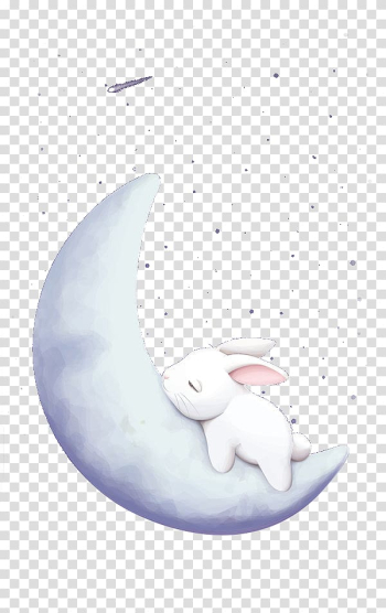 Rabbit on half moon illustration, Moon rabbit Mid-Autumn Festival European rabbit, Sleeping on the moon rabbit transparent background PNG clipart