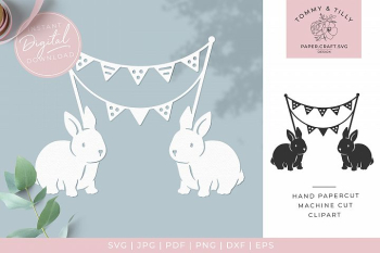 Rabbits with Bunting - SVG Papercut Cutting File Rabbits with Bunting - SVG Papercut Cutting File