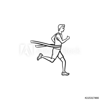 Race leader crossing finishing tape hand drawn outline doodle icon