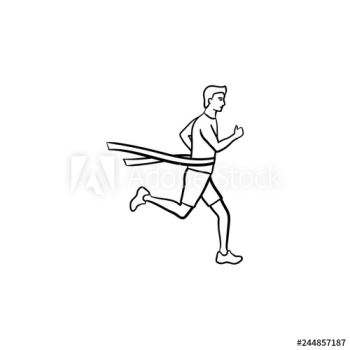 Race leader crossing finishing tape hand drawn outline doodle icon