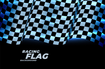 Racing checkered flag background in blue neon lights Free Vector