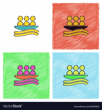 Rafting kayaking team design in hatching style vector image Rafting kayaking team design in hatching style vector image