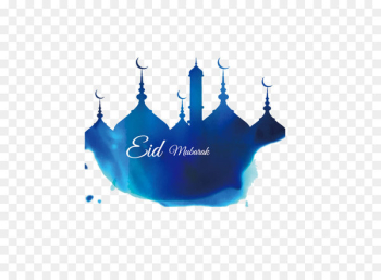 Ramadan Eid Mubarak Mosque Illustration - Blue building Corban watercolor 