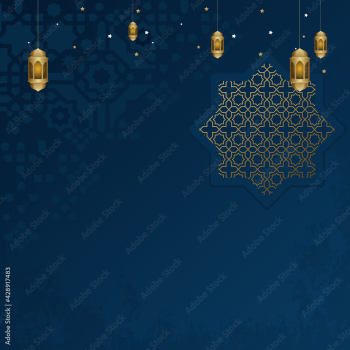 Ramadan islamic banner illustration. blue and golden color with lantern. Ramadan theme with shape. template for social media greeting post