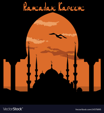 Ramadan kareem view from the arch on the blue vector image