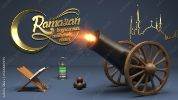 Ramazan bayraminiz mubarek olsun. Translation from turkish: cannons shot, 3d rendering.